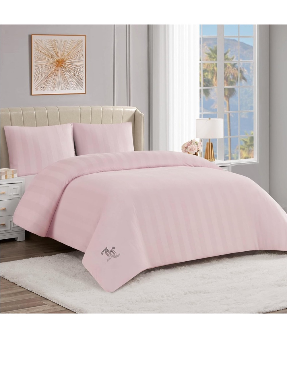 Juicy Couture Jenny Velour Striped Jacquard Queen/Full Size Comforter Bedding
